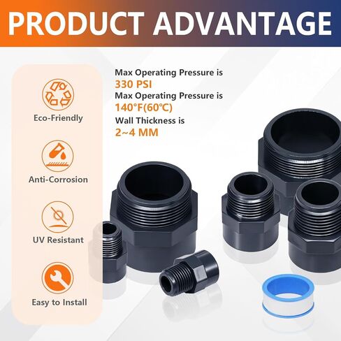 2 قطعة 1-1/2 بوصة ذكر الموضوع رمادي تركيبات PVC 2-Way PVC الأنابيب اقتران لموصلات المحول مع 1.5 "ذكر الموضوع PVC موصلات الأنابيب للتركيبات in Kuwait