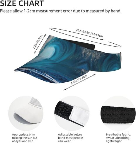 Big Ocean Wave HD Print Sports Sun Visor Hats Adjustable Running Golf Tennis Sun Cap for Women Men Black in Saudi Arabia