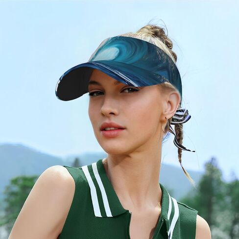 Big Ocean Wave HD Print Sports Sun Visor Hats Adjustable Running Golf Tennis Sun Cap for Women Men Black in Saudi Arabia