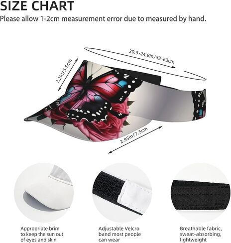 Rose and Butterfly Print Sports Sun Visor Hats Adjustable Running Golf Tennis Sun Cap for Women Men in Saudi Arabia