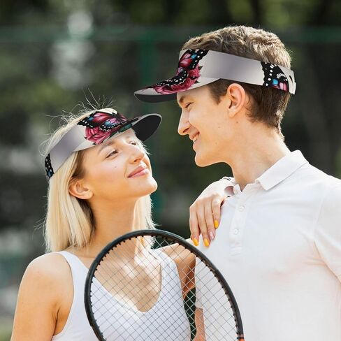 Rose and Butterfly Print Sports Sun Visor Hats Adjustable Running Golf Tennis Sun Cap for Women Men in Saudi Arabia