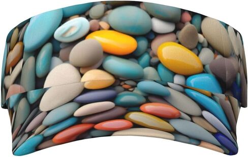Beach Colored Pebbles Print Sports Sun Visor Hats Adjustable Running Golf Tennis Sun Cap for Women Men Black in Saudi Arabia