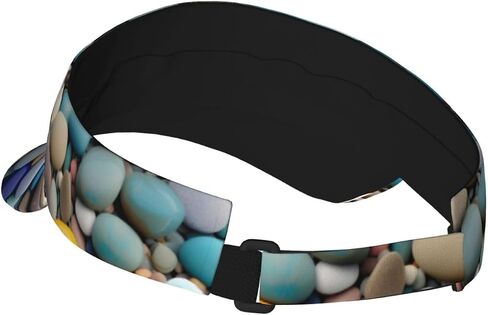 Beach Colored Pebbles Print Sports Sun Visor Hats Adjustable Running Golf Tennis Sun Cap for Women Men Black in Saudi Arabia