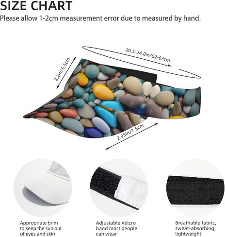 Beach Colored Pebbles Print Sports Sun Visor Hats Adjustable Running Golf Tennis Sun Cap for Women Men Black in Saudi Arabia
