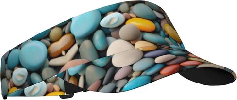 Beach Colored Pebbles Print Sports Sun Visor Hats Adjustable Running Golf Tennis Sun Cap for Women Men Black in Saudi Arabia