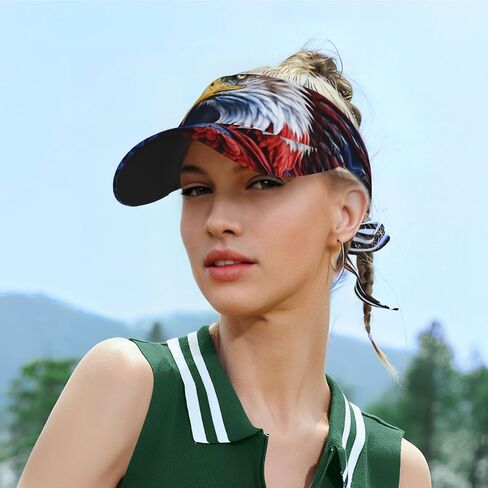 American Bald Eagle Print Sports Sun Visor Hats Adjustable Running Golf Tennis Sun Cap for Women Men Black in Saudi Arabia