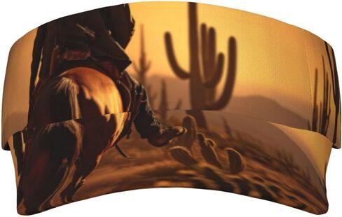 West Desert Cactus with Cowboys Riding Horses1 Print Sports Sun Visor Hats Adjustable Running Golf Tennis Sun Cap for Women Men Black in Saudi Arabia