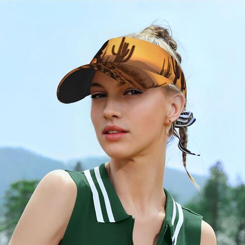 West Desert Cactus with Cowboys Riding Horses1 Print Sports Sun Visor Hats Adjustable Running Golf Tennis Sun Cap for Women Men Black in Saudi Arabia