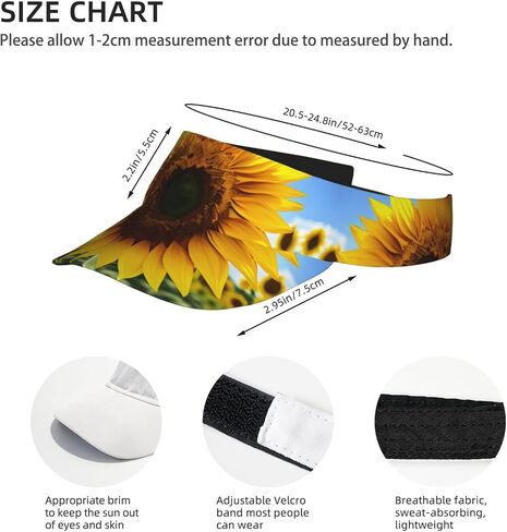 Yellow Sunflower Print Sports Sun Visor Hats Adjustable Running Golf Tennis Sun Cap for Women Men in Saudi Arabia