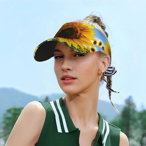 Yellow Sunflower Print Sports Sun Visor Hats Adjustable Running Golf Tennis Sun Cap for Women Men in Saudi Arabia