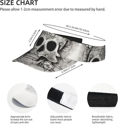 Mexican Skull Print Sports Sun Visor Hats Adjustable Running Golf Tennis Sun Cap for Women Men Black in Saudi Arabia