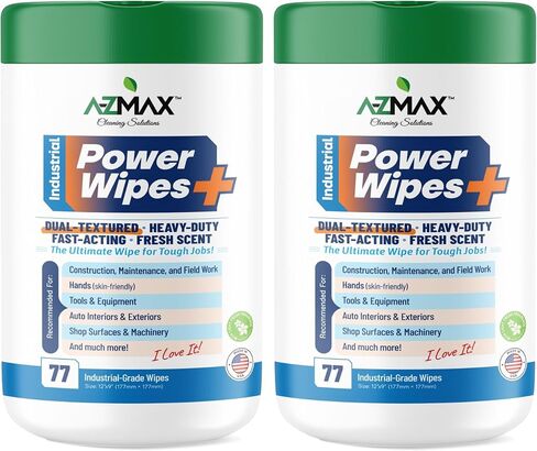 مناديل تنظيف متعددة الأسطح من A-Z Max، 77 مناديل تنظيف كبيرة جدًا مقاس 12 × 9 بوصة شديدة التحمل يمكن التخلص منها لمرآب السيارات المنزلي، مناديل مغلفة بشكل فردي، عبوتان in Kuwait