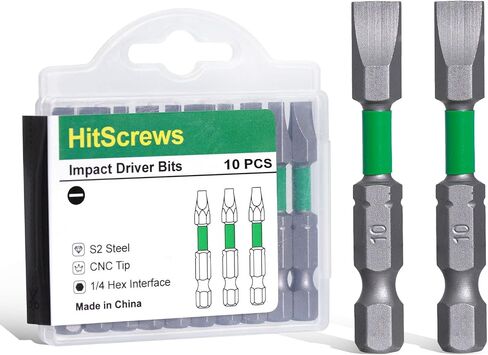 SL10 Flat Head Screwdriver Bits,2-Inch Heavy-Duty Slotted Bits,S2 Steel Magnetic mpact Driver Bit,1/4" Hex Shank for Decking, Framing, Heavy Construction & Furniture – 10 Pack in Kuwait