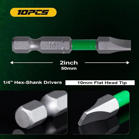 SL10 Flat Head Screwdriver Bits,2-Inch Heavy-Duty Slotted Bits,S2 Steel Magnetic mpact Driver Bit,1/4" Hex Shank for Decking, Framing, Heavy Construction & Furniture – 10 Pack in Kuwait