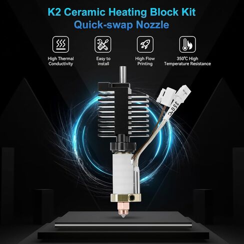 مجموعة أدوات التسخين السيراميكية للطابعة k2 Plus hotend ثلاثية الأبعاد مع فوهة سريعة التبديل 0.4 مم للطابعة K2 Plus ثلاثية الأبعاد مقاومة درجات الحرارة العالية 350 درجة مئوية ملحقات الطباعة ثلاثية الأبعاد hotend لـ K2 Plus in Kuwait