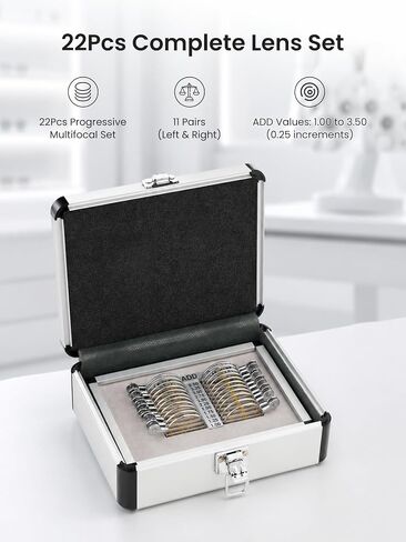 22Pcs Progressive Multifocal Trial Lens Set - Aluminum Case Lens Test kit ADD 1.00-3.50 for Vision Testing in Kuwait