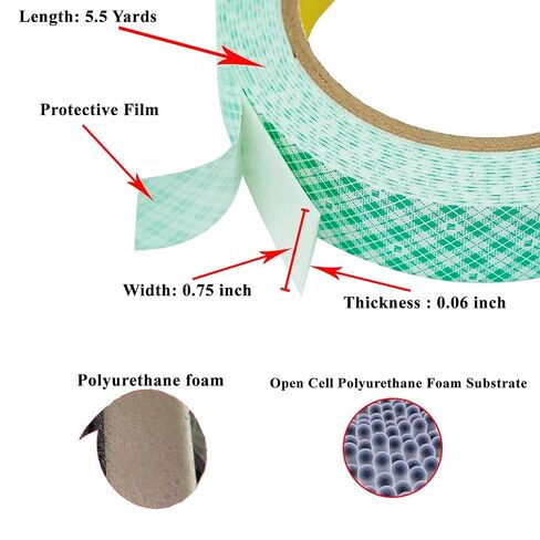 4026 Natural Polyurethane Double Coated Foam Tape, 0.75" Width x 5.5 yd Length (1 roll) in Kuwait