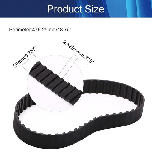 Jutagoss 1Pc 187L Timing Belt, 50 Teeth, 476.25mm/18.75" Length x 20mm/0.79" Width x 9.525mm/0.375" Pitch, Industrial Rubber Geared Cogged Belt, for 3D Printers, Manufacturing Machinery, Black in Kuwait