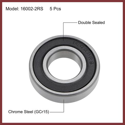 16002-2RS Deep Groove Ball Bearings 15mm Inner Dia 32mm OD 8mm Bore Double Sealed Chrome Steel Z2 5pcs Replace Parts in Kuwait