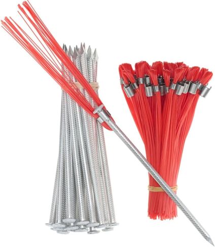 Orange 6 in. Ground Markers with Aluminum Stakes, 25-Pack, High Visibility | Lightweight Aluminum Stakes, Property Line Markers, Surveying, Made in USA in Kuwait
