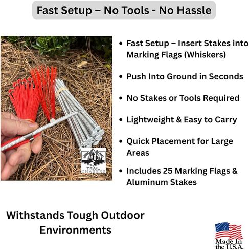 Orange 6 in. Ground Markers with Aluminum Stakes, 25-Pack, High Visibility | Lightweight Aluminum Stakes, Property Line Markers, Surveying, Made in USA in Kuwait