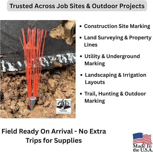 Orange 6 in. Ground Markers with Aluminum Stakes, 25-Pack, High Visibility | Lightweight Aluminum Stakes, Property Line Markers, Surveying, Made in USA in Kuwait