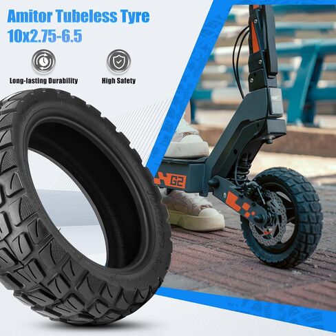 إطار سكوتر 10x2.75-6.5 للطرق الوعرة متوافق مع Kukirin G2 Master | 10 بوصة 70/65-6.5 إطار سكوتر كهربائي بديل بدون أنبوب، مقاومة عالية للتآكل ومتانة ومضادة قوية للانزلاق، قطعة واحدة in Kuwait