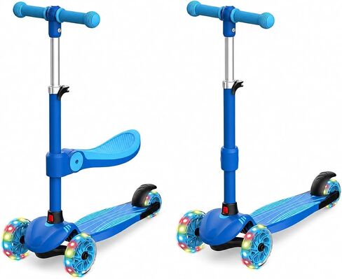 Kids Scooter for Ages 3-8, 3 Wheel Toddler Scooter with Seat & Magnetic LED Light-Up Wheels, Adjustable Height, Lean-to-Steer Kick Scooter for Boys Girls, Perfect Birthday in Saudi Arabia