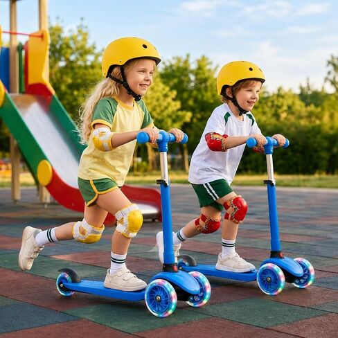 Kids Scooter for Ages 3-8, 3 Wheel Toddler Scooter with Seat & Magnetic LED Light-Up Wheels, Adjustable Height, Lean-to-Steer Kick Scooter for Boys Girls, Perfect Birthday in Saudi Arabia