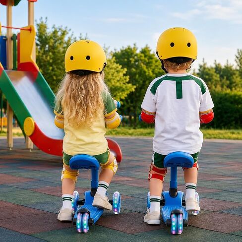 Kids Scooter for Ages 3-8, 3 Wheel Toddler Scooter with Seat & Magnetic LED Light-Up Wheels, Adjustable Height, Lean-to-Steer Kick Scooter for Boys Girls, Perfect Birthday in Saudi Arabia