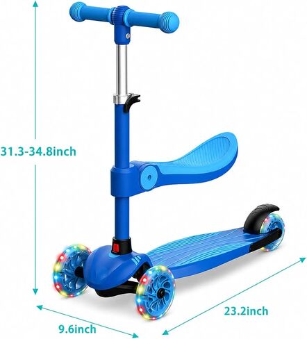 Kids Scooter for Ages 3-8, 3 Wheel Toddler Scooter with Seat & Magnetic LED Light-Up Wheels, Adjustable Height, Lean-to-Steer Kick Scooter for Boys Girls, Perfect Birthday in Saudi Arabia