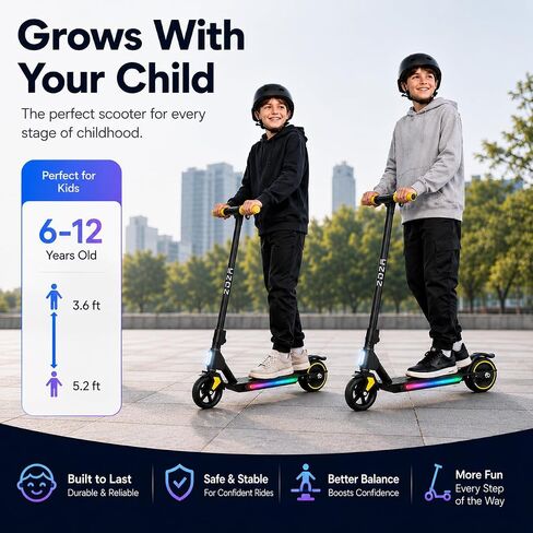 Electric Scooter for Kids, 10 MPH Max Speed, LED Display, Foldable, Dual Brakes,Lights, Lightweight, Kids Electric Scooter for 6+,Excellent Present Choice for Boys and Girls in Kuwait