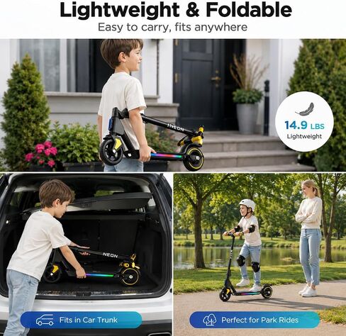 Electric Scooter for Kids, 10 MPH Max Speed, LED Display, Foldable, Dual Brakes,Lights, Lightweight, Kids Electric Scooter for 6+,Excellent Present Choice for Boys and Girls in Kuwait