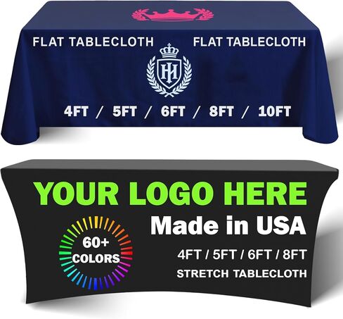 Customized Table Cloth with Logo Image Personalized Tablecloth for Trade Shows, Companies, Schools, Associations, Churches, Welfare Organizations other Events (Stretch Tablecloth, 4FT Open Back) in Kuwait