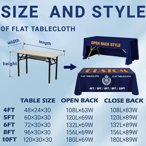 Customized Table Cloth with Logo Image Personalized Tablecloth for Trade Shows, Companies, Schools, Associations, Churches, Welfare Organizations other Events (Stretch Tablecloth, 4FT Open Back) in Kuwait