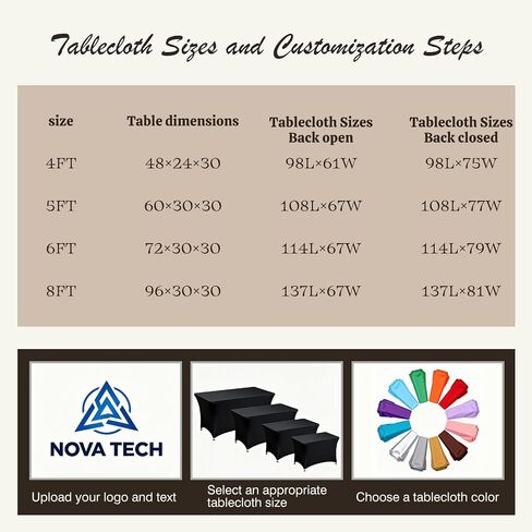 Custom Stretch Spandex Table Cloth with Business Logo 4/5/6/8 FT Personalized Table Cloths for Tradeshow Events/Company/School/Associations/Shop/Church/Club /Society Two Styles (4FT Open Back) in Kuwait