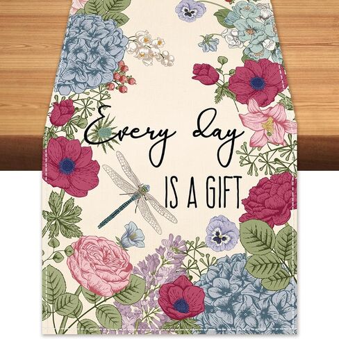 Summer Vintage Floral Table Runner Dragonflies Burlap Table Runners, Spring Retro Hydrangeas Seasonal Coffee Table Center Decor for Home Kitchen Dining Party Indoor Outdoor 13x36 Inch in Kuwait