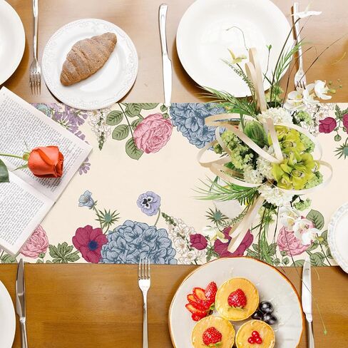 Summer Vintage Floral Table Runner Dragonflies Burlap Table Runners, Spring Retro Hydrangeas Seasonal Coffee Table Center Decor for Home Kitchen Dining Party Indoor Outdoor 13x36 Inch in Kuwait