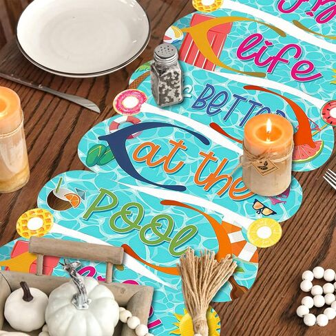 Summer Table Runner Life is Better at The Pool Kitchen Dining Table Centerpiece Hawaiian Beach Pool Party Decor Summer Tropical Decorations for Home-72 Inches Long in Kuwait