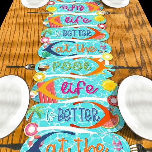 Summer Table Runner Life is Better at The Pool Kitchen Dining Table Centerpiece Hawaiian Beach Pool Party Decor Summer Tropical Decorations for Home-72 Inches Long in Kuwait