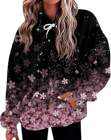 Graphic Hoodies for Women Oversized Preppy Hooded Sweatshirt with Pockets Long Sleeve Lightweight Comfort Hoodie in Kuwait