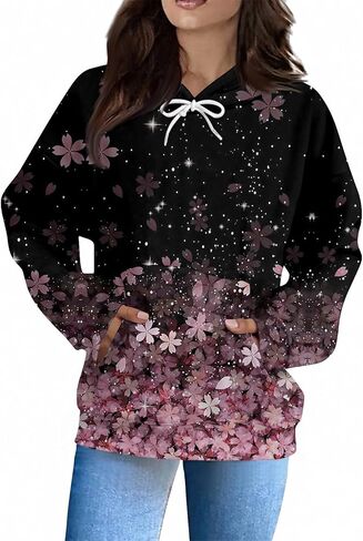 Graphic Hoodies for Women Oversized Preppy Hooded Sweatshirt with Pockets Long Sleeve Lightweight Comfort Hoodie in Kuwait