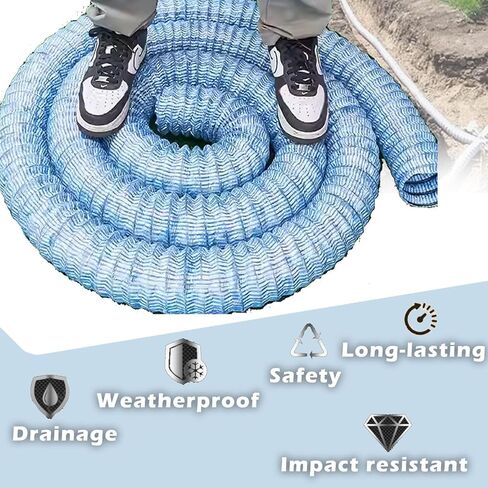 Non-Woven Fabric Slotted Drain Rods for Outside Drain Flexible, Garden French Drain Pipe Corrugated Drainage Pipes, Can Be Covered with Gravel/Soil, 4in X 250/100/ 50 Ft(4in x 130ft) in Kuwait