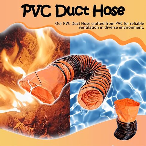 Flexible Orange PVC Ductwork for Ventilation - Adjustable Length with Steel Wire Frame & D-Shaped Rings(L8mx550mm) in Kuwait
