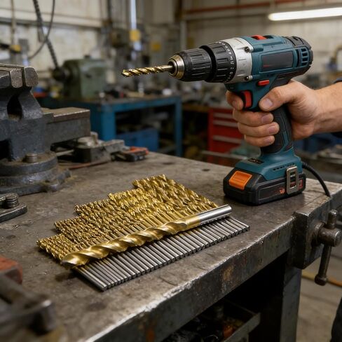 50pcs HSS Drill Bit Set (1/16" to 1/2") | Titanium Coated, 135° Split Point, Hex Shank | Includes Case for Metal & Wood Drilling Gold in Kuwait