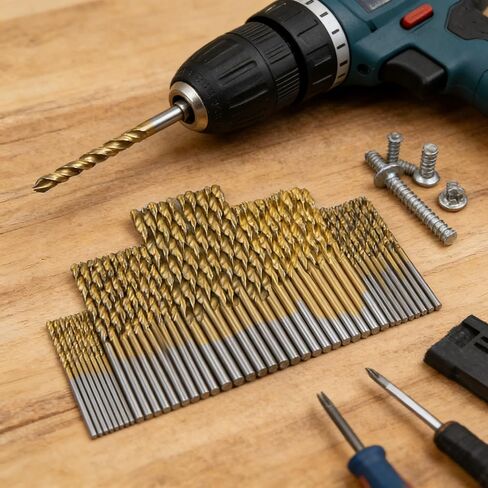 50pcs HSS Drill Bit Set (1/16" to 1/2") | Titanium Coated, 135° Split Point, Hex Shank | Includes Case for Metal & Wood Drilling Gold in Kuwait