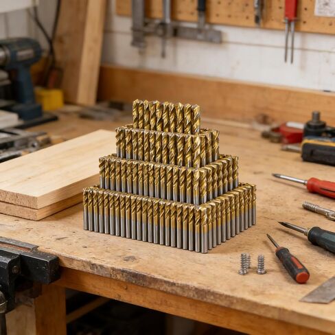 50pcs HSS Drill Bit Set (1/16" to 1/2") | Titanium Coated, 135° Split Point, Hex Shank | Includes Case for Metal & Wood Drilling Gold in Kuwait