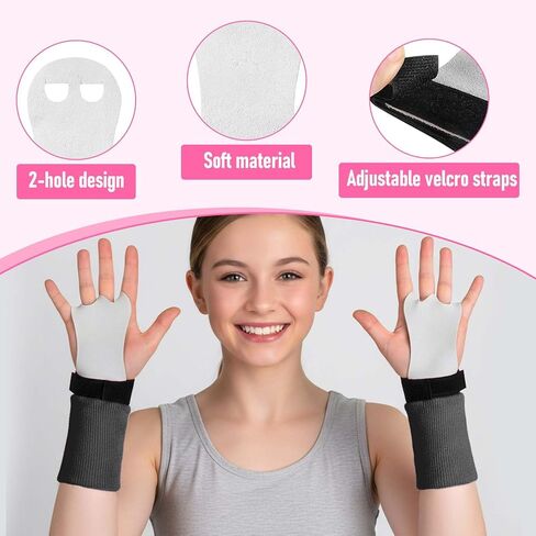 2 Pcs Gymnastics Hand Grips, Non Slip Leather Palm Grips for Gymnastics Bars with Adjustable Wristbands, Protection & Wrist Support for Workout, Training in Kuwait