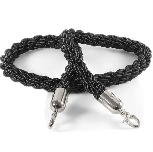 Black Queue Barrier Ropes with Metal Hooks,Stanchion Rope 3/4/5/6Ft,Crowd Control Rope,Braided Hemp Rope for Queue Divider,Rope Safety Barrier,Queue Line Barrier (Black a 4ft/120cm) in Kuwait