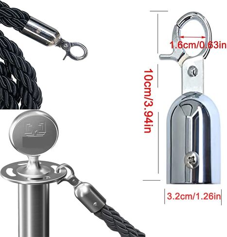 Black Queue Barrier Ropes with Metal Hooks,Stanchion Rope 3/4/5/6Ft,Crowd Control Rope,Braided Hemp Rope for Queue Divider,Rope Safety Barrier,Queue Line Barrier (Black a 4ft/120cm) in Kuwait